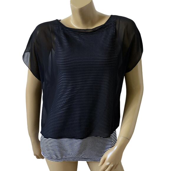 EXPRESS Womens Size Small Short Sleeve Layered Black White Tunic Shirt Top - Picture 1 of 10